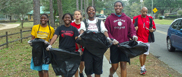 A group of young volunteers getting ready to do some work