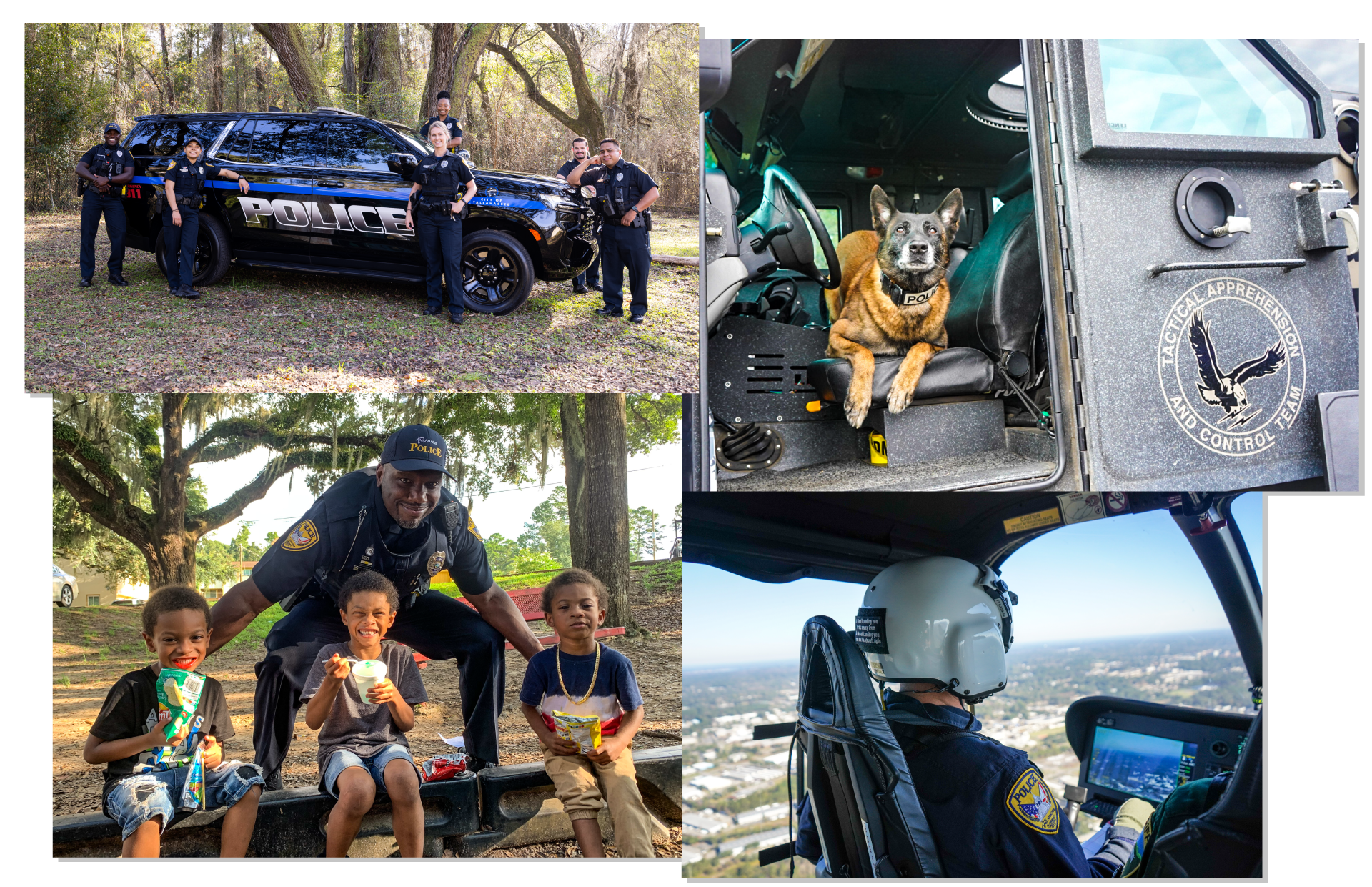 a group of images of TPD officers interacting with the public